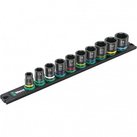 Wera 9607 Nut magnetic strip B Impaktor 1 socket wrench set 3/8 (black/green, 10 pieces, for impact 