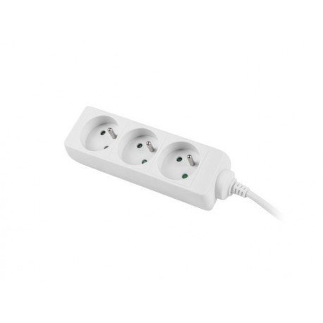 3-Outlet Power Strip, 1.5m, White, French Standard (Type E), Full Copper Conductors