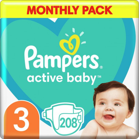Pampers Active Baby 3 Diapers, 6-10 kg, 208 pcs.
