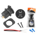 Recessed car charger with lid out: USB-A 5V/2,1A + USB-A 5v/1A, in:12V/24V