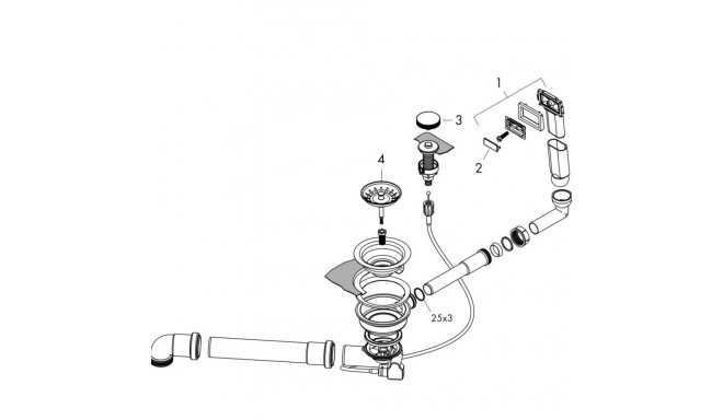 Siphon with bottom valve and overflow set D16-11 Hansgrohe 43937000