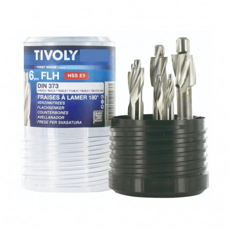 Tivoly Counterbore Set – 6-Piece, Ø6–18mm, 180° Angle, HSS-E5 Cobalt, DIN 373