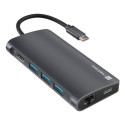 Natec Fowler 2 V2 USB-C 8in1 mitmeotstarbeline adapter ->USB 3.0 3x, HDMI 4K, USB-C, RJ45, SD, micro
