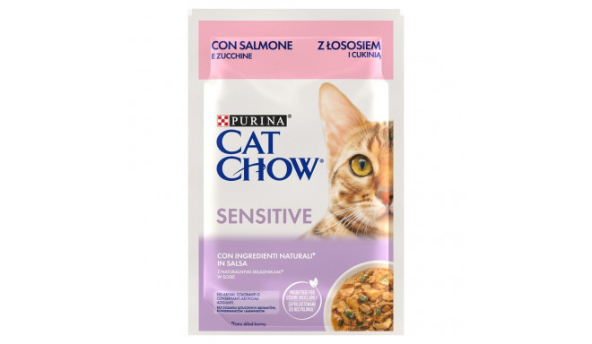 Purina Cat Chow Sensitive lõhe ja suvikõrvitsaga kastmes märgtoit kassidele 85 g