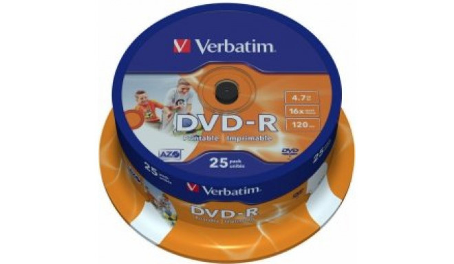 Verbatim Матрицы DVD-R AZO  4.7GB 16x Wide Printable ID Brand 25 Pack Spindle