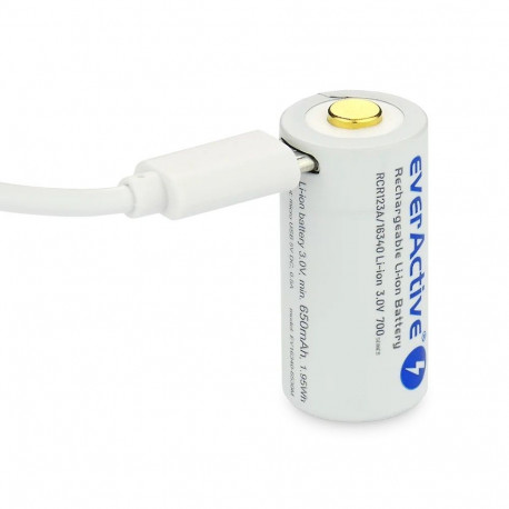 Laetav aku 16340 3V Li-ion 700 mAh micro USB