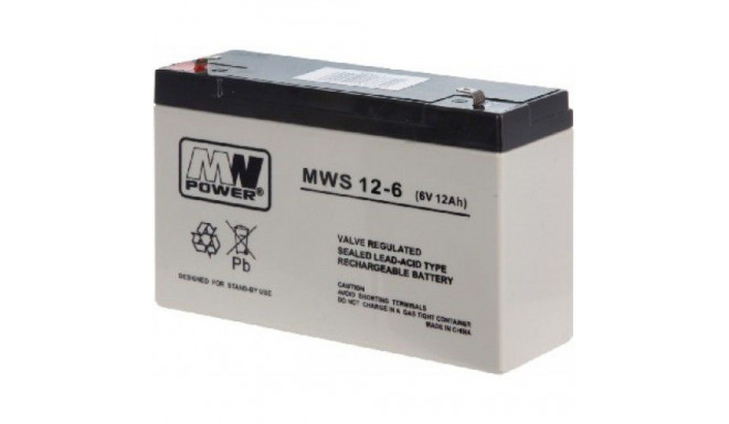 liiaku, MW Power MWS 12-6 (6V, 12Ah) (4,8mm) VRLA (ventiiliga reguleeritud pliihape)