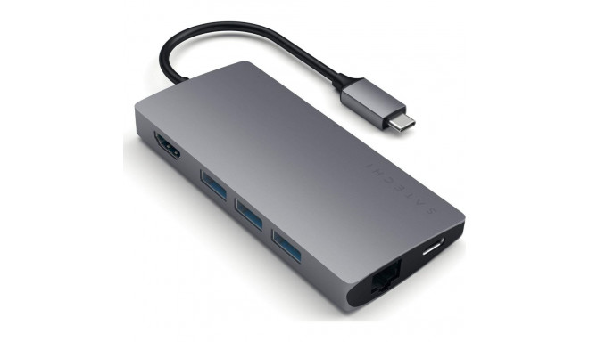 Satechi Aluminum Adapter V2 USB-C (USB-C, 3x USB-A, 4K HDMI, micro/SD card reader, Ethernet) (space 