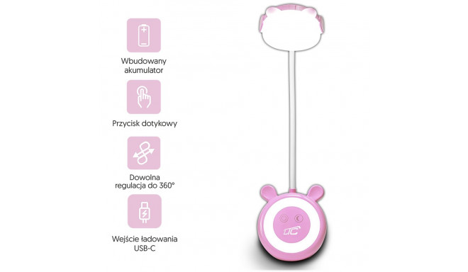 LED Teddy bear desk Lamp 3W, 3000/4500/6000K, adjustable, 1200mAh, pink, LTC