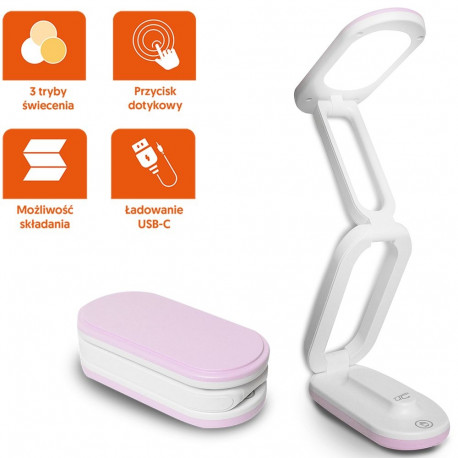 Collapsable LED desk Lamp 10W, 3000/4500/6000K, 1200mAh, pink, LTC