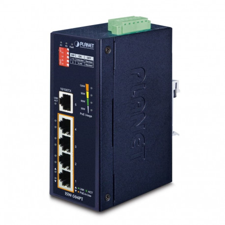 PLANET võrgulüliti ISW-504PT haldamata L2 Fast Ethernet (10/100) Power over Ethernet (PoE), must