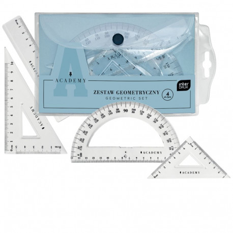 Joonlaud koolikomplekt Academy (joonlaud 15cm, mall, kaks kolmnurka) Interdruk