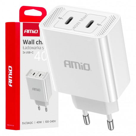 Võrgulaadija 230v 2x usb-c 40w amio-03892