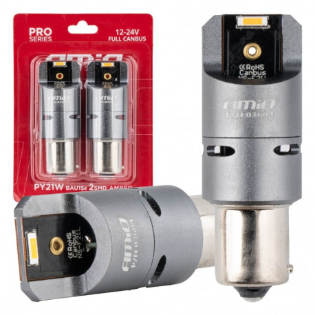 led täis canbus py21w 2x1860 smd oranžid 12v 24v amio-03604 pirnid