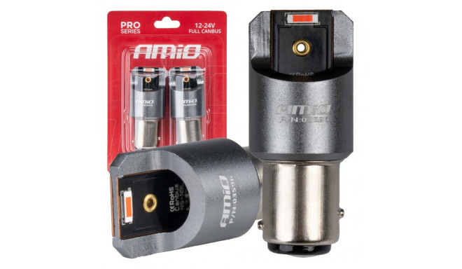 Żarówki led full canbus pro p21/5w 2x1860 smd czerwone 12v 24v amio-03596
