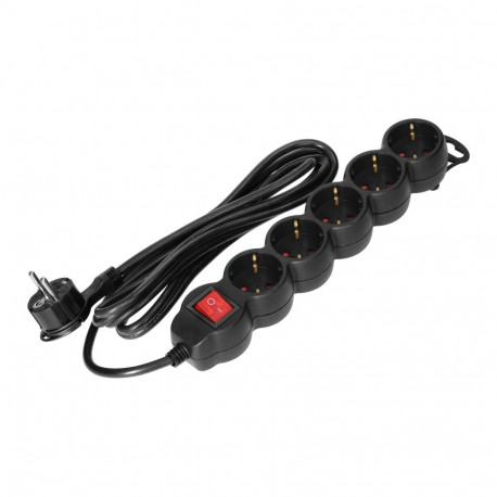 Przedłużacz 5-krotny 2P+Z (Schuko), z wyłącznikiem, 3m H05VV-F 3x1,5mm2, Imax=16A, płaska wtyczka, c