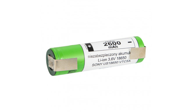 85-598# Akupatarei 18650 li-ion 2tk 2600mAh klemmidega 3,6V Sony/Murata + karp (2 tk.)