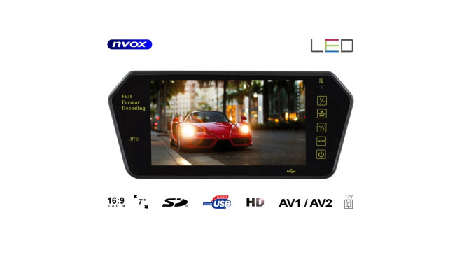 Monitor lcd 7cali w lusterku wstecznym 12v usb sd