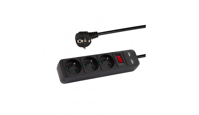 98-076# Võrgu pikendusjuhe pr-370wsp/usb 3-pesa+usb maandusega+lüliti 5m must 3x1,5mm