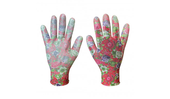 Aiatöökindad PU-kattega, roosimustriga, suurus 8" (5 tk.)