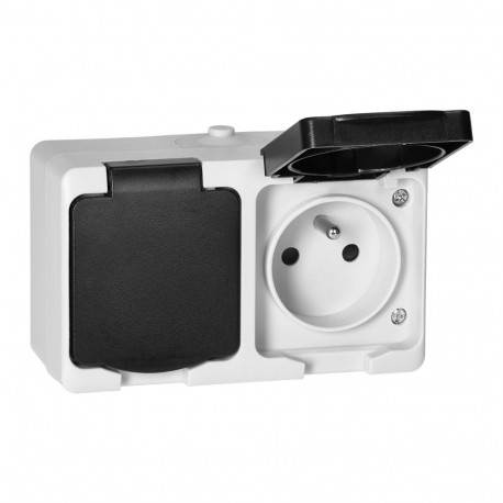 Gniazdo podwójne 2X2P+Z AQUATIC MINI IP 54 valge-must
