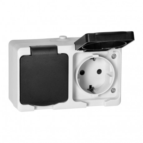gniazdo topelt 2X2P+Z Schuko aquatic mini IP 54 valge-must