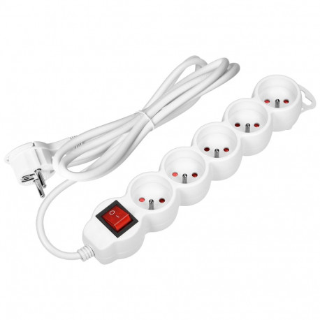 5-kordne pikendusjuhe 2P+Z, lülitiga, 3m H05VV-F 3x1,5mm2, Imax=16A, lame pistik, valge
