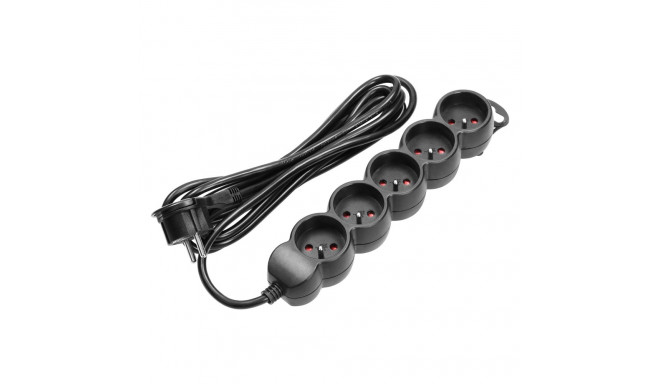 5-kordne pikendusjuhe 2P+Z, 1,5m H05VV-F 3x1,5mm2, Imax=16A, lame pistik, must
