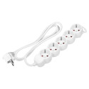 5-kordne pikendusjuhe 2P+Z (Schuko), 5m H05VV-F 3x1,5mm2, Imax=16A, lame pistik, valge 5-kordne pikendusjuhe 2P+Z (Schuko), 5m H05VV-F 3x1,5mm2, Imax=16A, lame pistik, valge