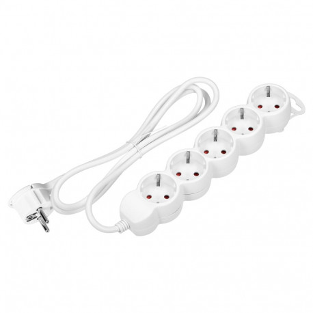 5-kordne pikendusjuhe 2P+Z (Schuko), 3m H05VV-F 3x1,5mm2, Imax=16A, lame pistik, valge