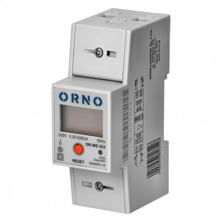 1-faasiline elektrienergia tarbimise arvesti, 80A, MID, RS485, lisanäidik, impulssväljund, RESET-nup