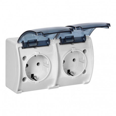kahekordne pistikupesa 2x2P+Z Schuko AQUATIC, IP44, valge suitsune