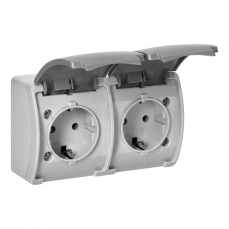 kahekordne pistikupesa 2x2P+Z Schuko AQUATIC, IP44, hall-grafiit