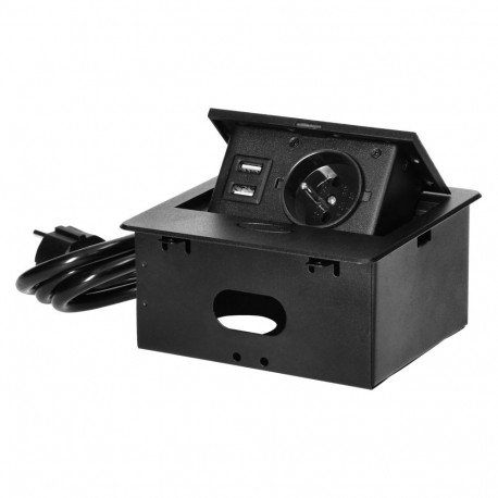 Sisseehitatav mööblipistikupesa USB-laadijaga ja 1,5 m juhtmega, 1x2P+Z, 2xUSB (tüüp A, 2,1A), tasan