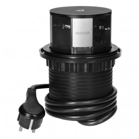 Mööblipesa 10cm tööpinnast väljatõmmatav, induktsioonlaadija, USB-laadija ja 1,5m juhtmega, 3x2P+Z (