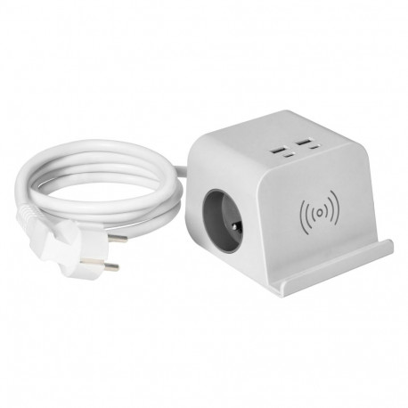 Lauale kinnitatav pistikuriba 2x2P+Z 4xUSB USB-laadijaga kruviklambriga kaabliga 1,4m, valge