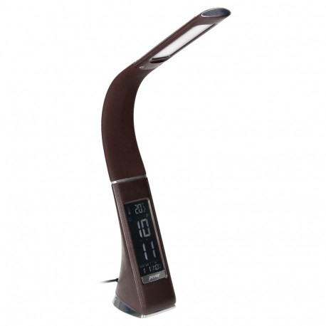 DOLOMIT LED 5W, lampka biurkowa z budzikiem, 300lm, 4000K, brązowa