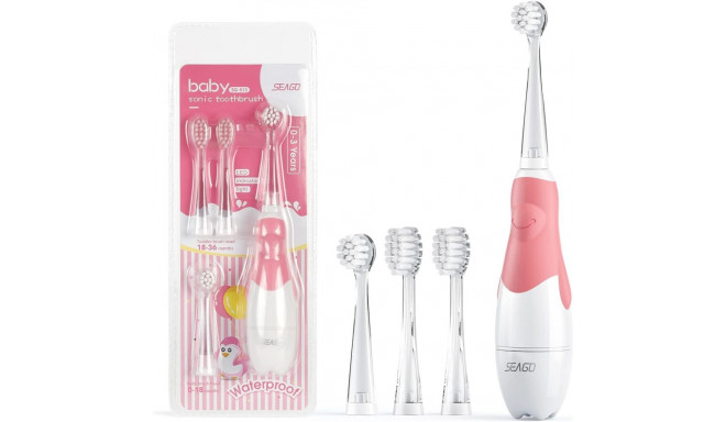 SEAGO SG-513 roosa laste helisageduslik hambahari, 4 otsikut, 1xAAA 1,5V (ei kuulu komplekti)