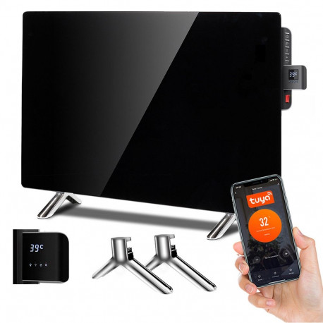 Szklany panel grzewczy Maclean, podczerwień 600W, timer, pilot, termostat, WiFi Tuya, kolor czarny, 