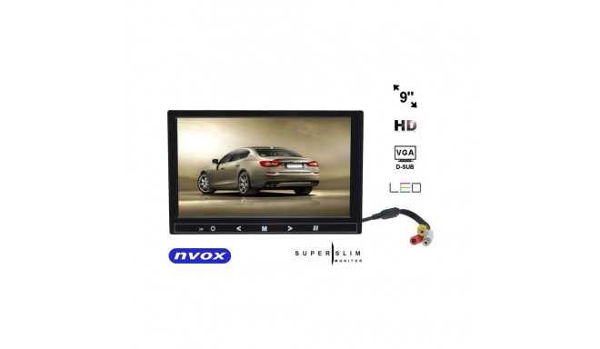 Nvox HM 910 VGA auto- või lauamonitor LCD 9 tolli LED HD VGA HDMI AV 12V 230V