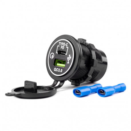 Veekindel laadija usb + usb-c pesadega 12v 24v mod-08 amio-02858