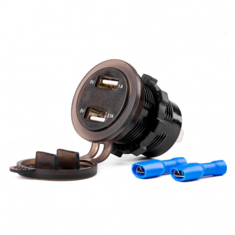 Wodoodporna ładowarka z gniazdami i testerem napięcia 2x usb 12v 24v mod-06 amio-02856