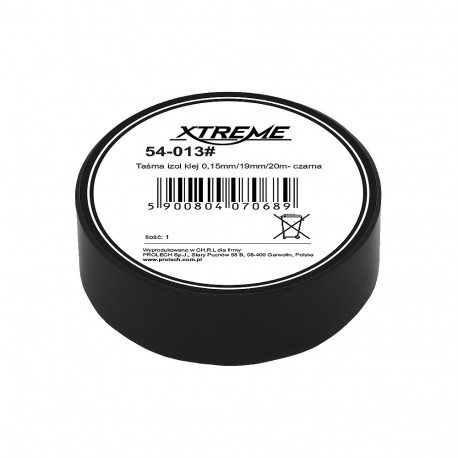 54-013# Taśma izolacyjna klejąca 0,15mm/19mm/20m - czarna (3 tk.)