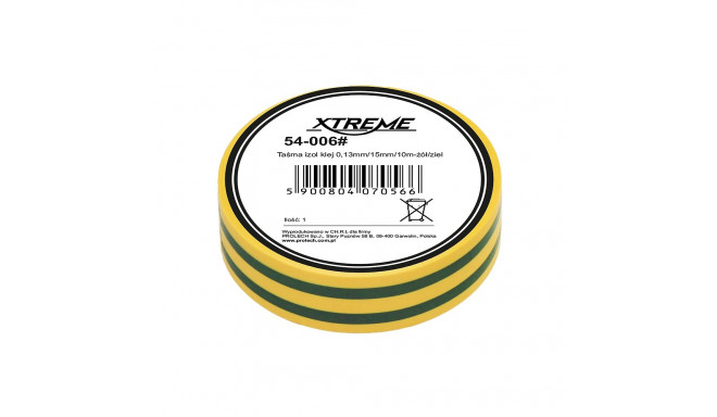 54-006# Taśma izolacyjna klejąca 0,13mm/15mm/10m - żółta/zielona (10 tk.)