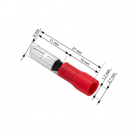 43-044# isoleeritud pistik 4,0/21mm 100szt., punane