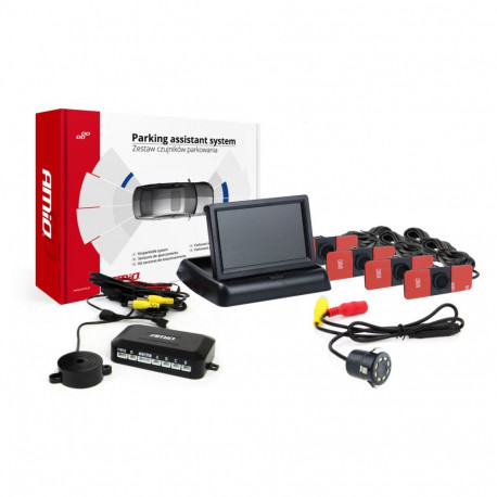 Zestaw czujników parkowania tft02 4,3" z kamerą hd-308-led 4 sensory czarne wewnętrzne