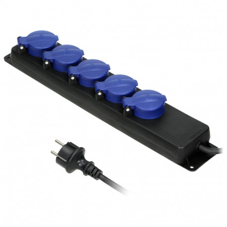 pritsmekindel töökoja pikendusjuhe, 5 pistikupesa 2P+Z (Schuko) IP44, kummikaabel, H05RR-F 3x1,5mm²,