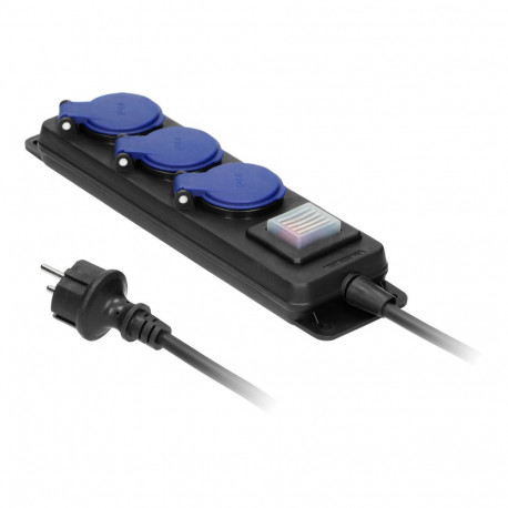 Töökoja pikendusjuhe pritsmekindel lülitiga IP44 3 pistikupesa 2P+Z kummikaabel H05RR-F 3x1,5mm 5m