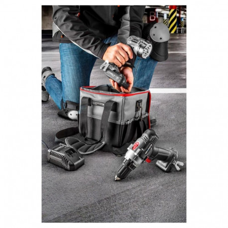 Energy+ komplekt: 18V akutrell-kruvikeeraja, taskulamp, kott, 2.0Ah aku, laadija