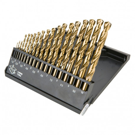 HSS-TiN metallipuurid 1,0–10,0 mm, komplekt 19 tk